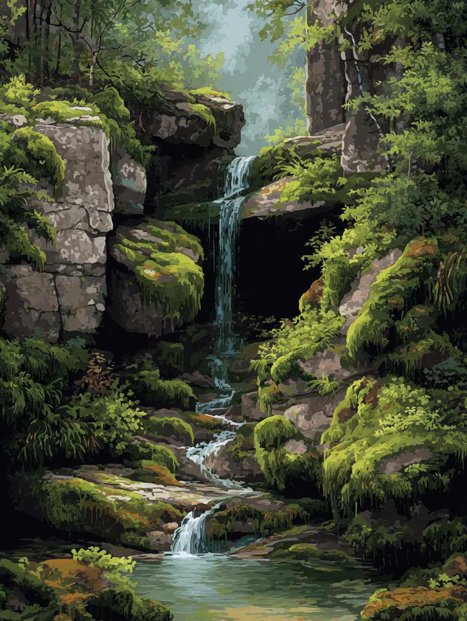 Lush Green Cascade Stream (Diamond Painting) Diamond Painting kit