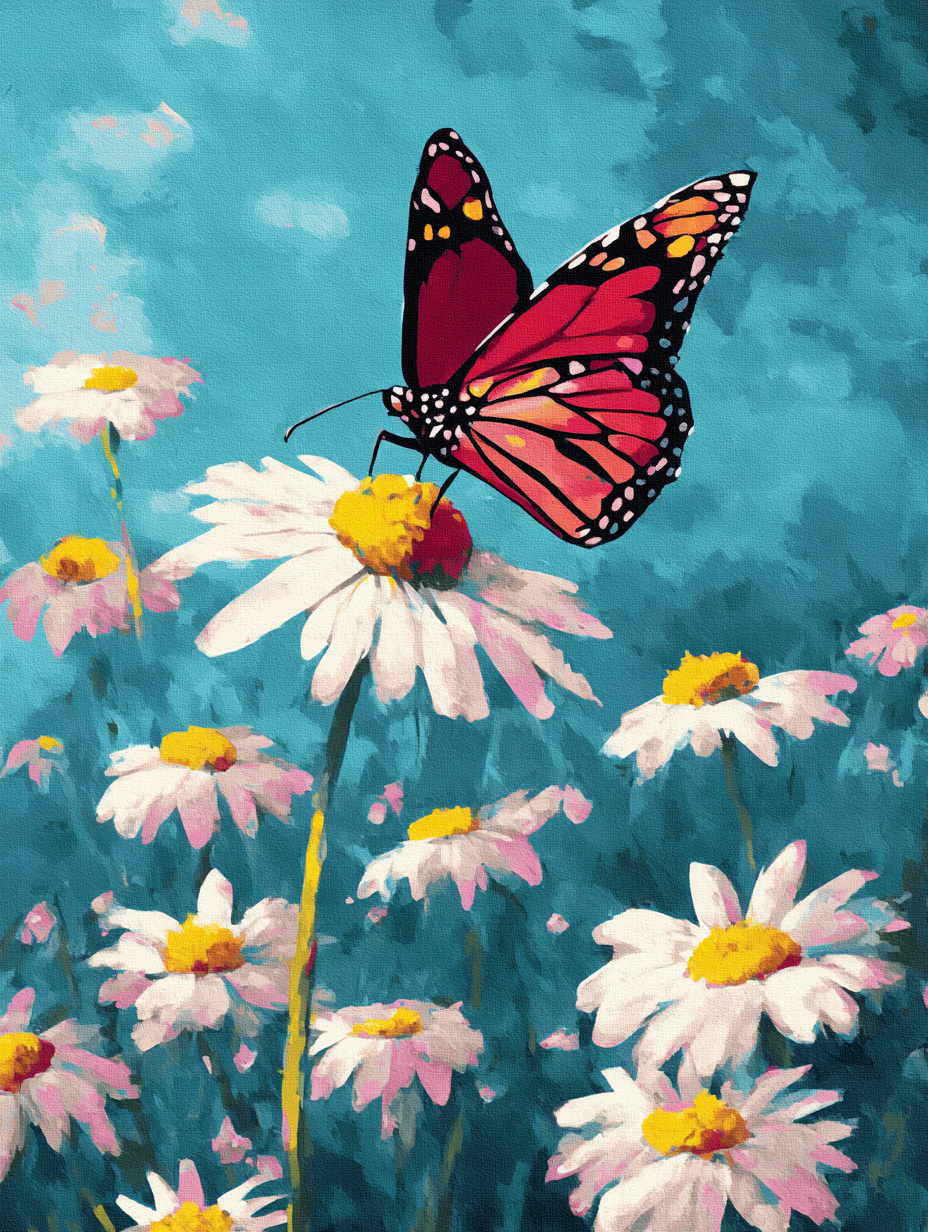 Monarch Butterfly Daisy Meadow (Diamond Painting)