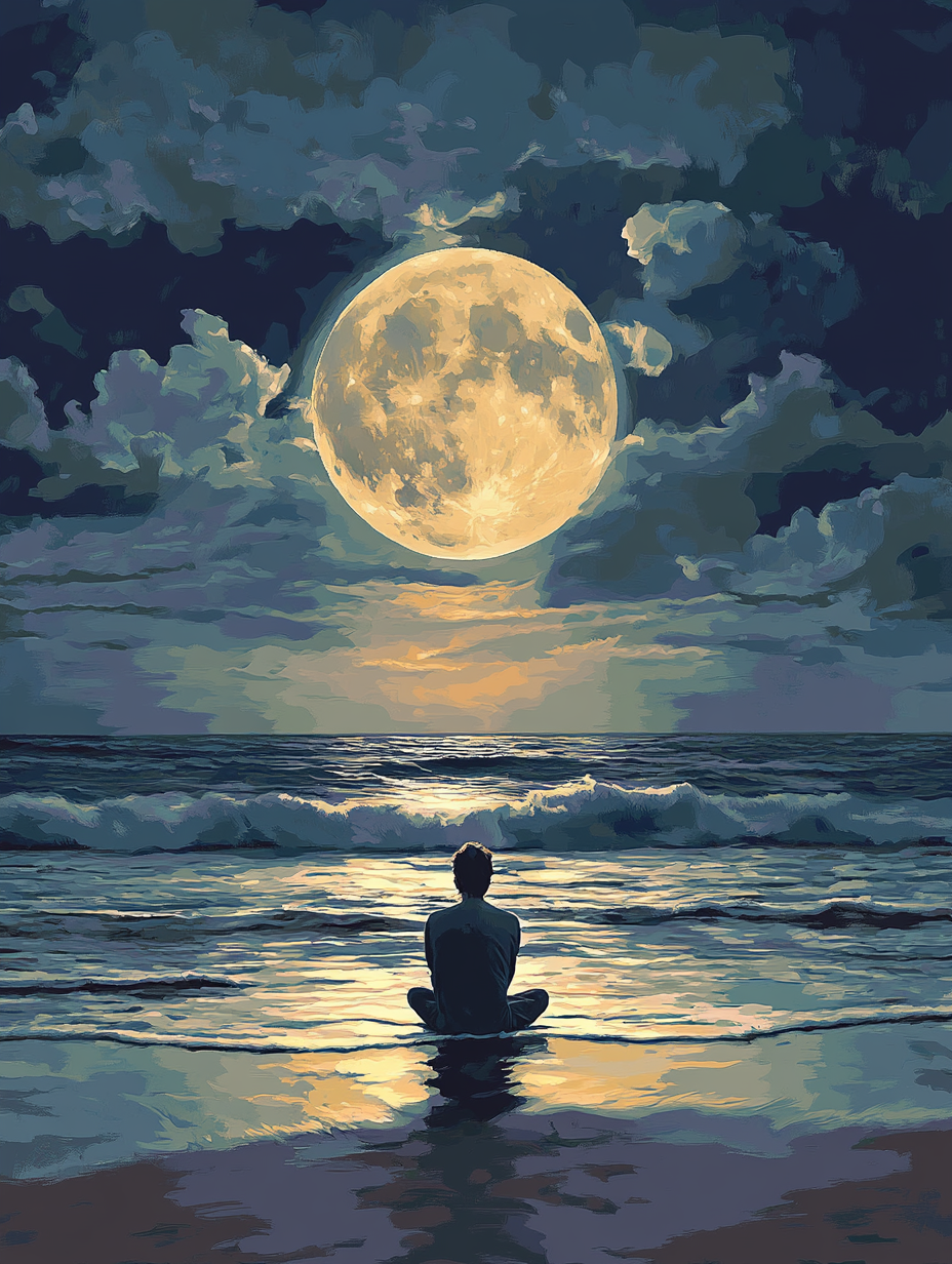 Moonlit Beach Solitary Figure (Diamond Painting) Diamond Painting kit