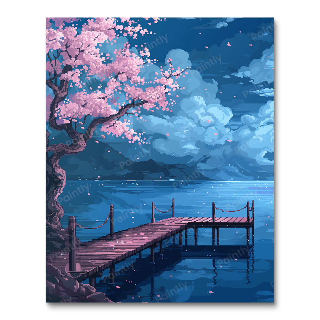 Moonlit Cherry Blossom Dock (Diamond Painting) Diamond Painting kit