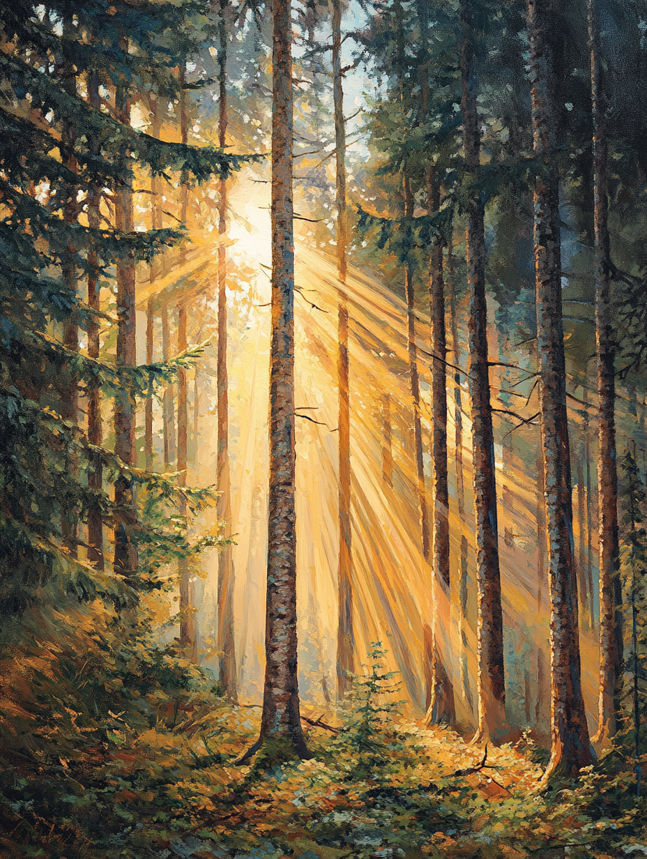 Morning Sun Forest Scene (Diamond Painting) Diamond Painting kit