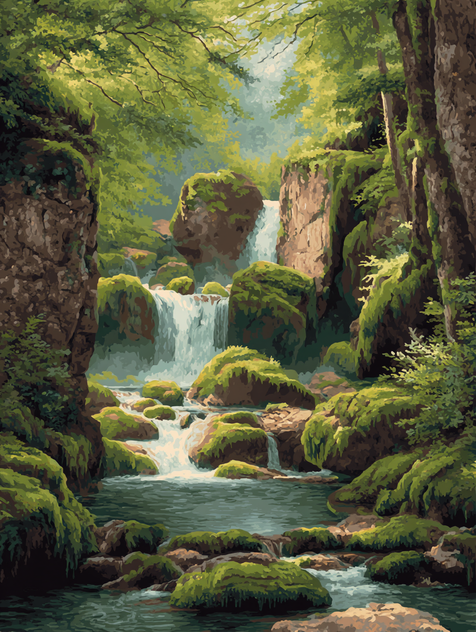 Mossy Rocks Forest Waterfall (Diamond Painting) Diamond Painting kit
