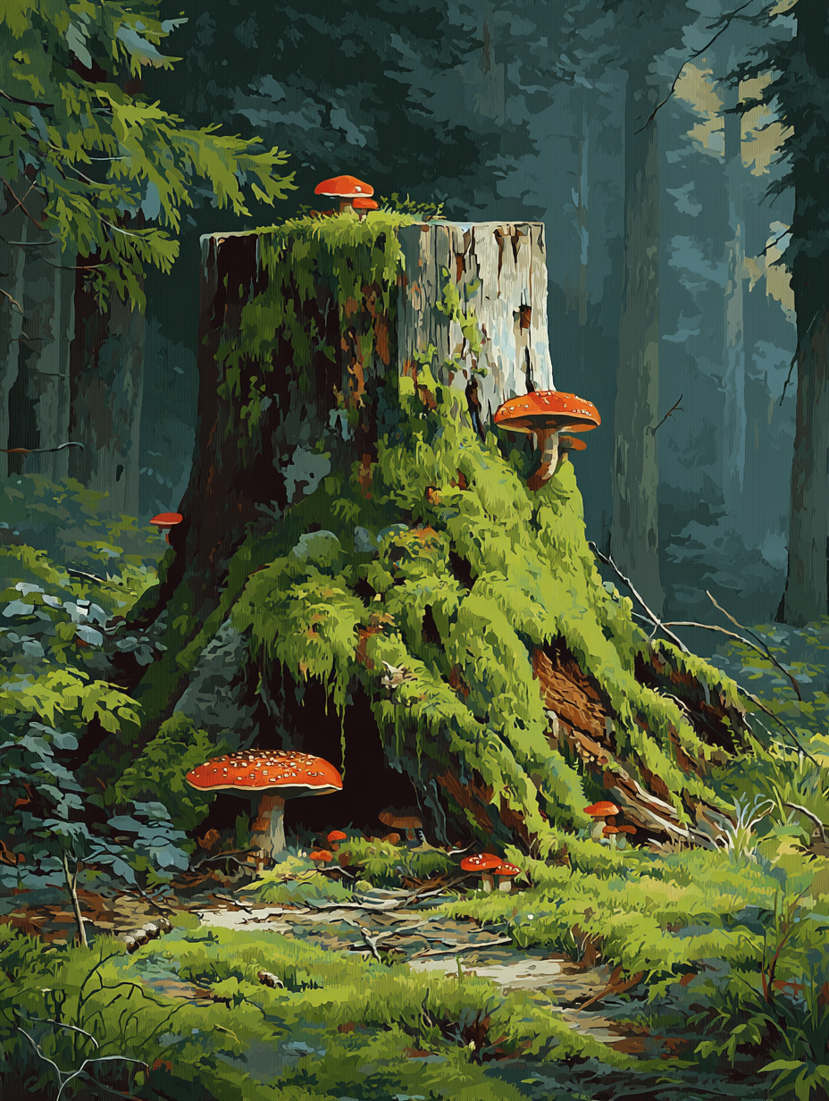 Mossy Stump Toadstool Forest (Diamond Painting) Diamond Painting kit