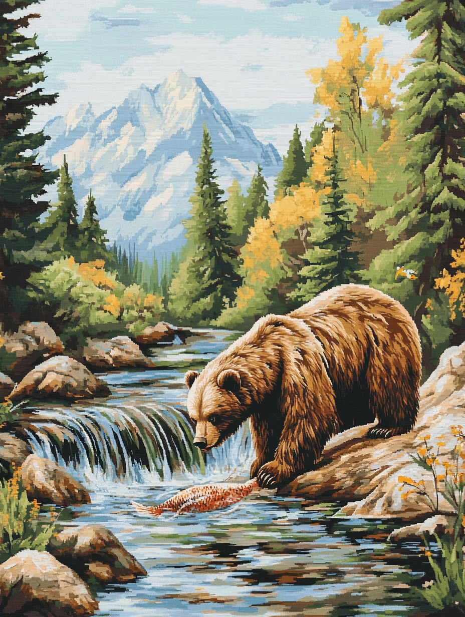 Mountain Bear Catch (Diamond Painting) Diamond Painting kit