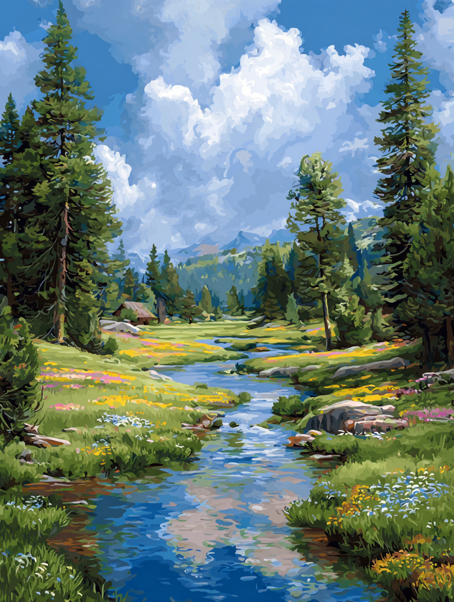 Mountain Meadow Stream (Diamond Painting) Diamond Painting kit