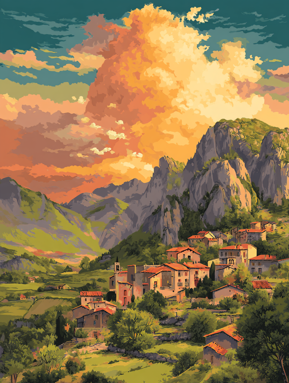 Mountain Village Sunset Glow (Diamond Painting) Diamond Painting kit