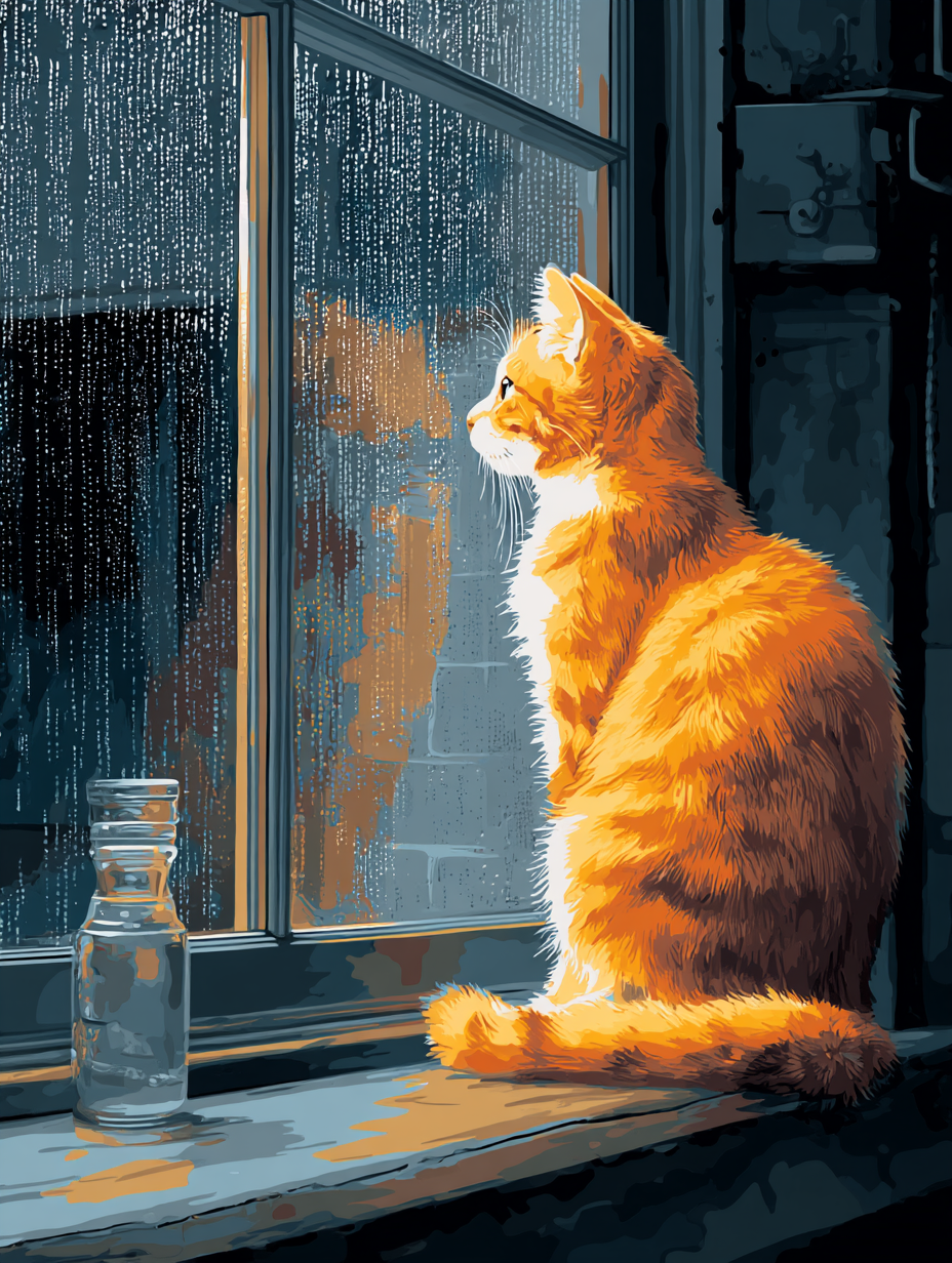 Orange Cat Rainy Day (Diamond Painting) Diamond Painting kit