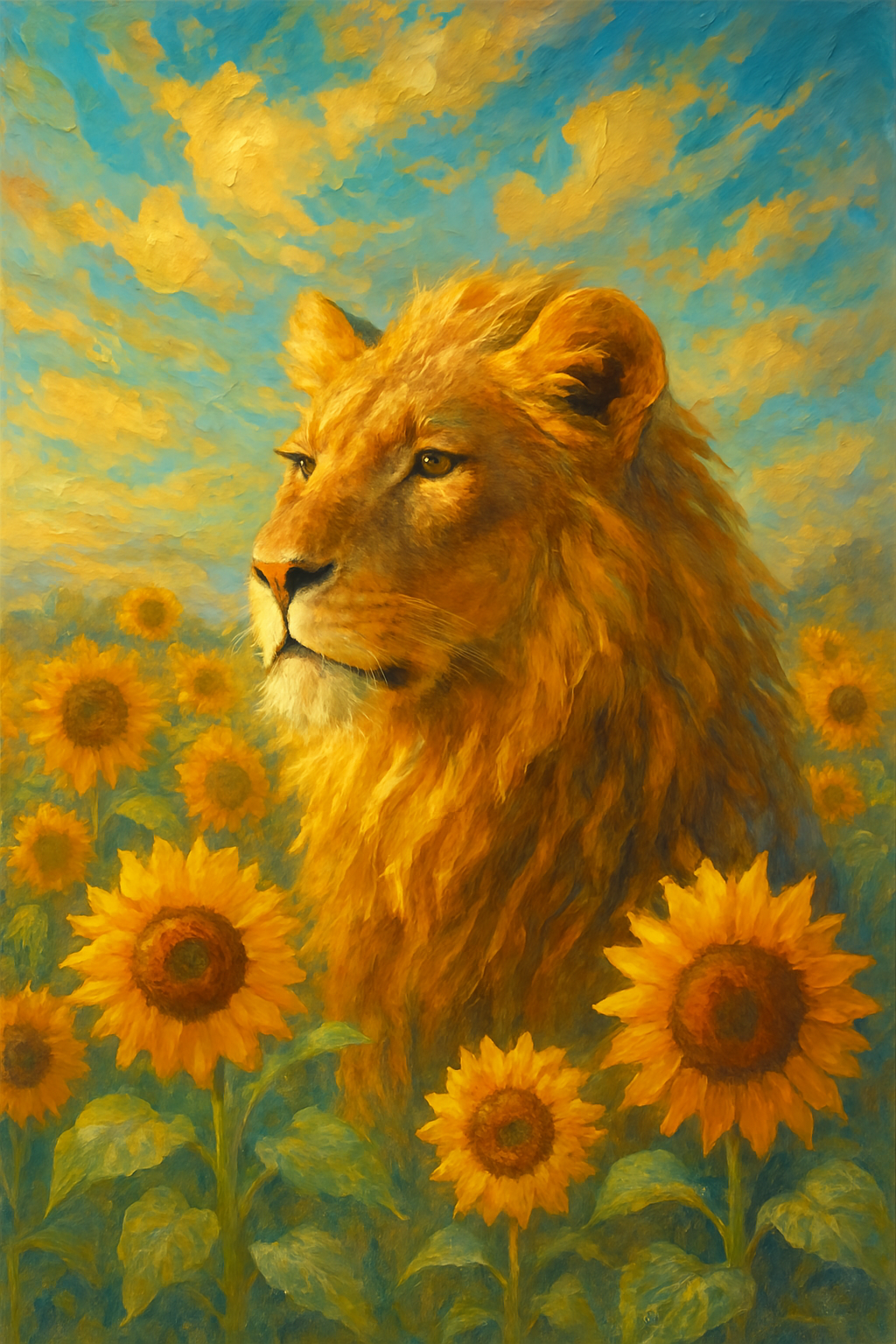 Lioness in Golden Sunflower Field (Diamond Painting) Diamond Painting kit