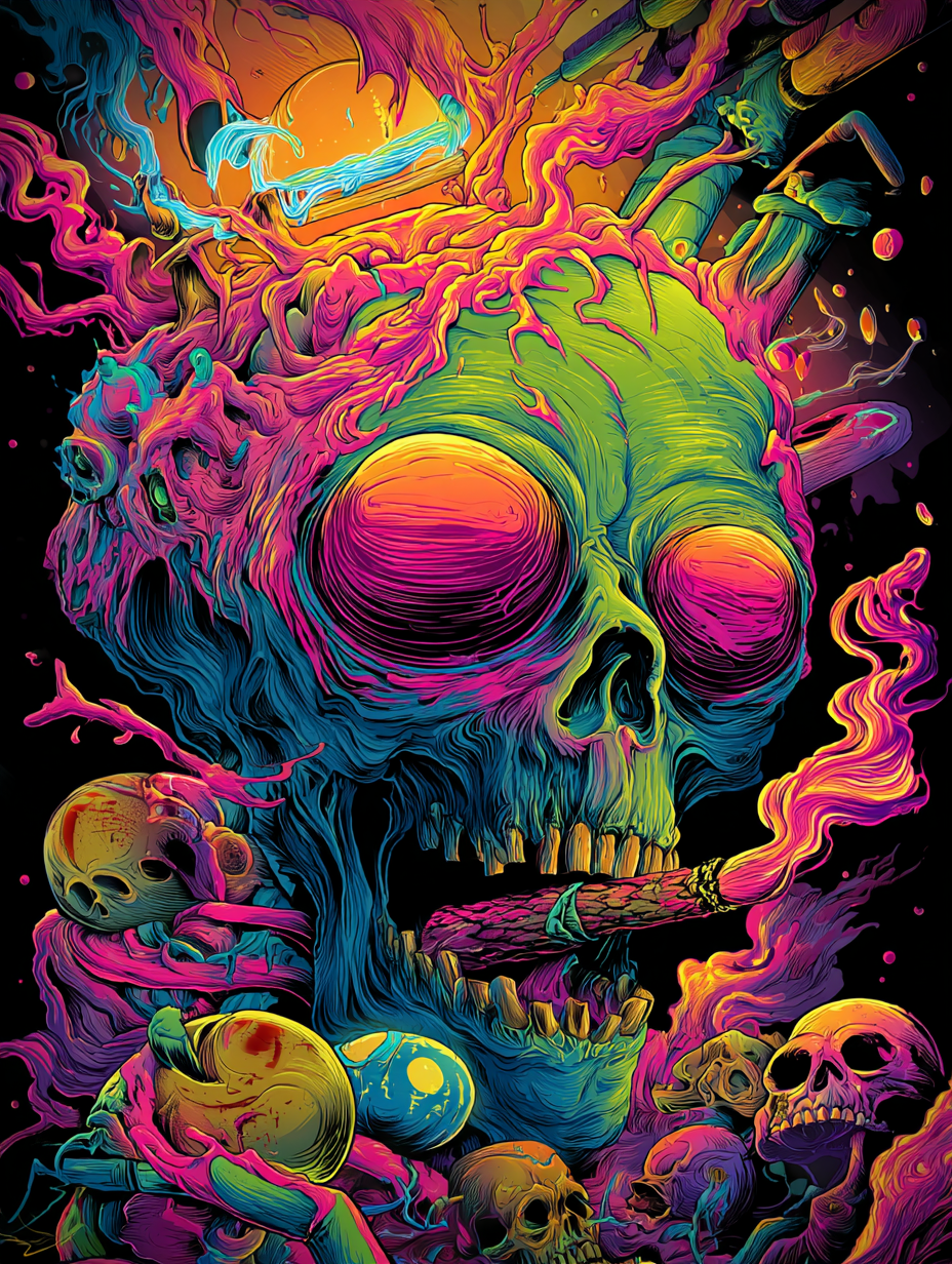 Psychedelic Skull Smoking Cigar