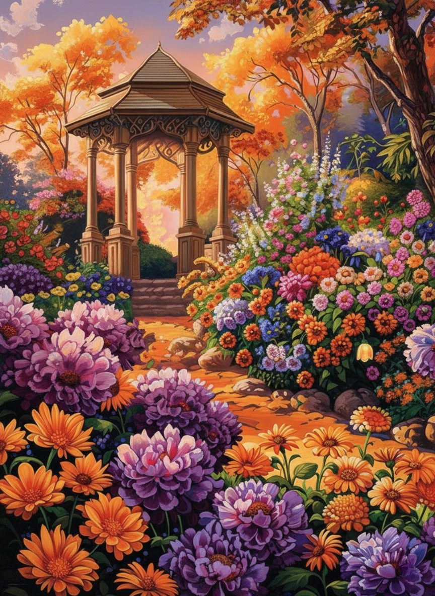 Gazebo in Autumn Bloom (Diamond Painting) Diamond Painting kit