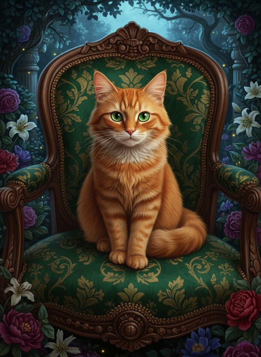 Ginger Cat, Velvet Throne (Diamond Painting) Diamond Painting kit