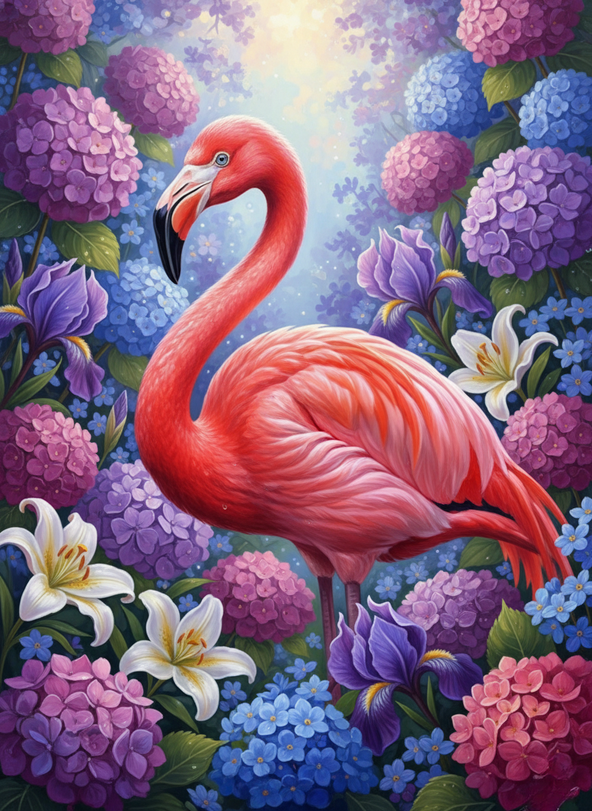 Flamingo Garden Portrait (Diamond Painting) Diamond Painting kit