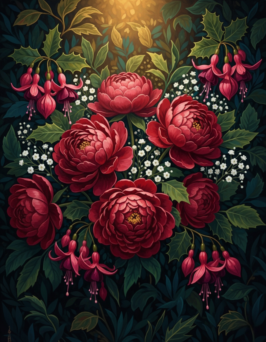 Deep Red Peonies & Fuchsia (Diamond Painting) Diamond Painting kit