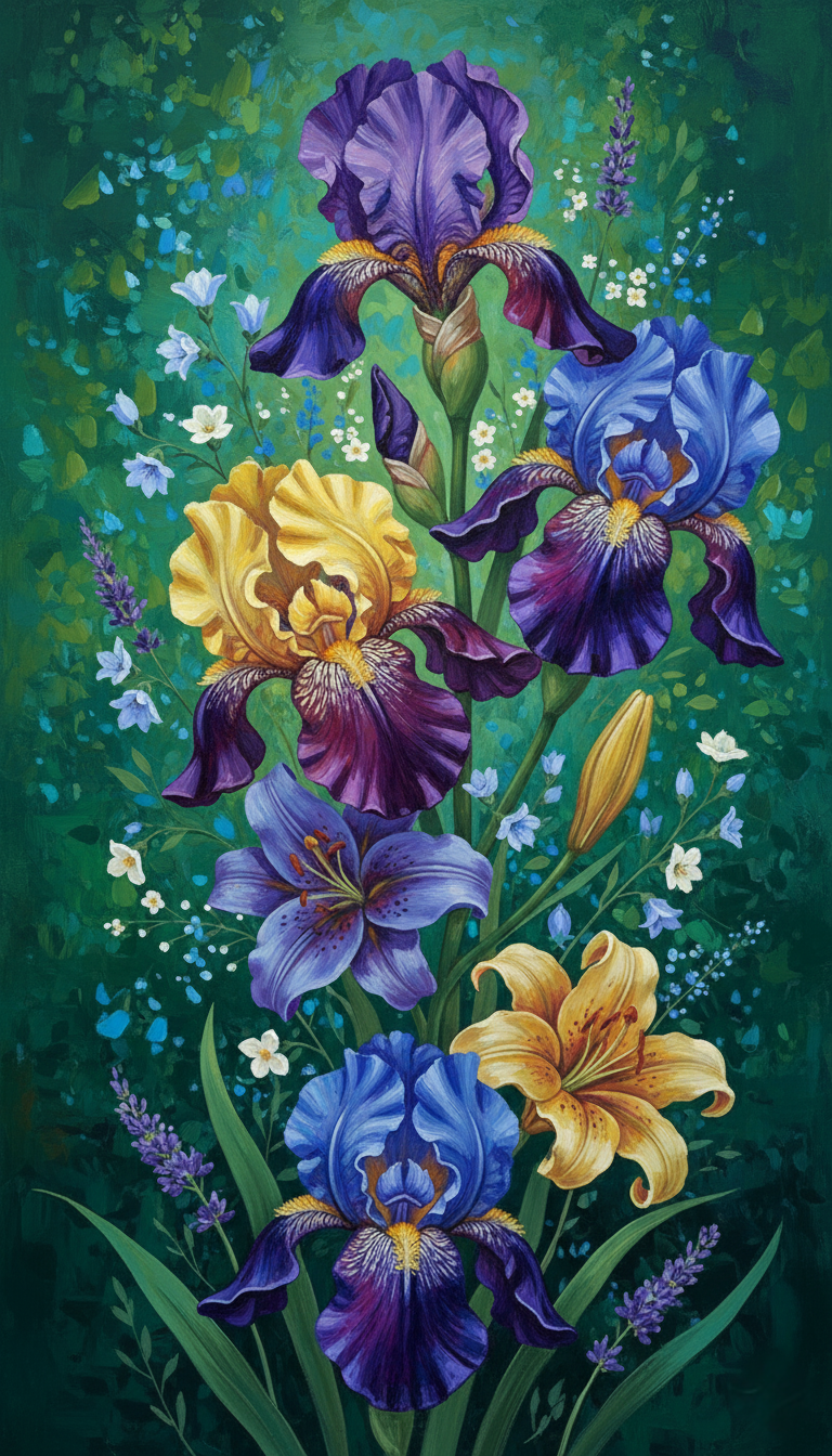 Irises and Lilies, Jewel Tones (Diamond Painting) Diamond Painting kit