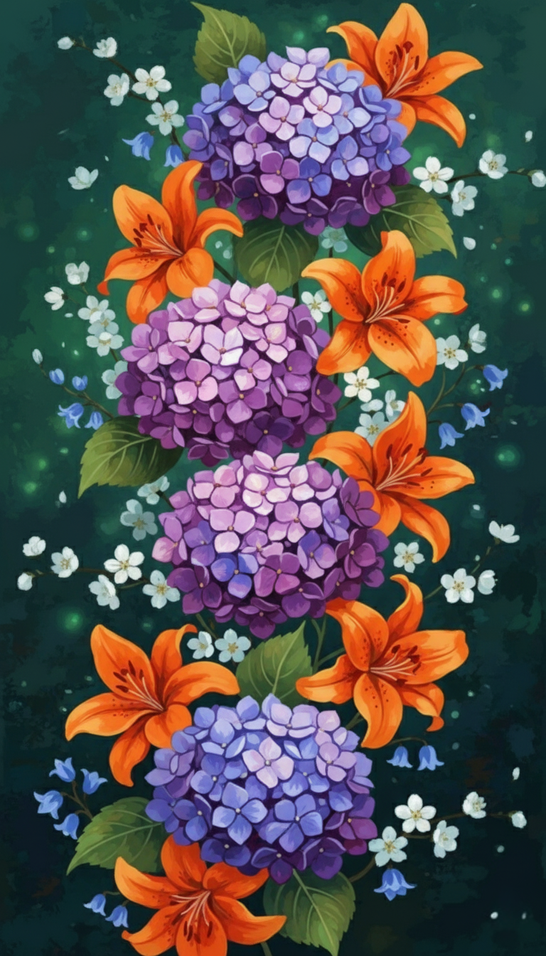 Hydrangea and Tiger Lilies (Diamond Painting) Diamond Painting kit