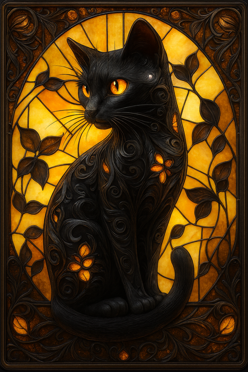 Stained Glass Golden Cat