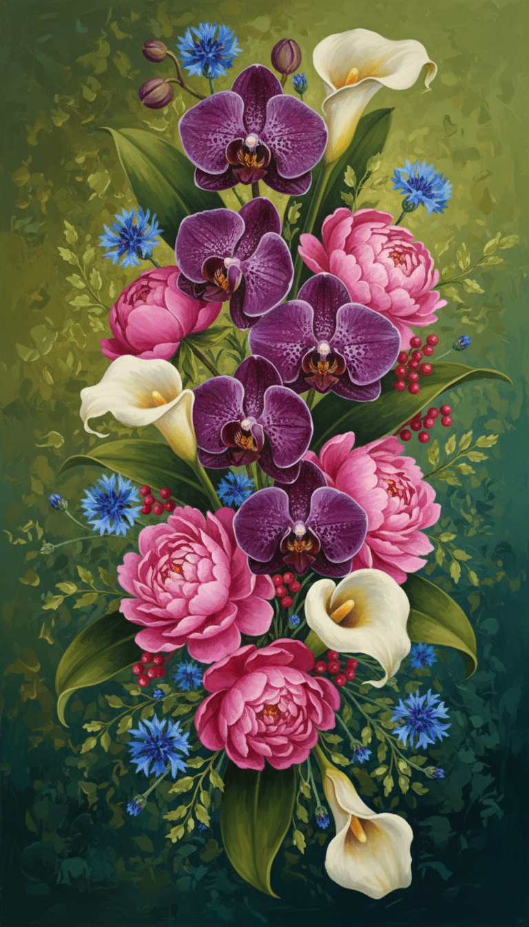 Orchids & Peonies Floral Column (Diamond Painting) Diamond Painting kit