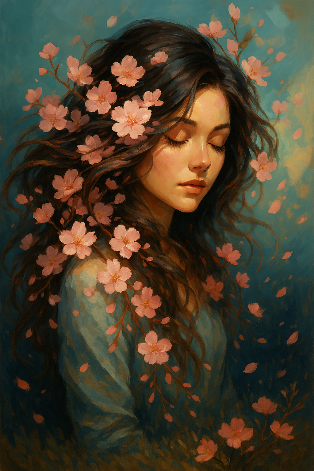 Girl Among Sakura Petals (Diamond Painting) Diamond Painting kit