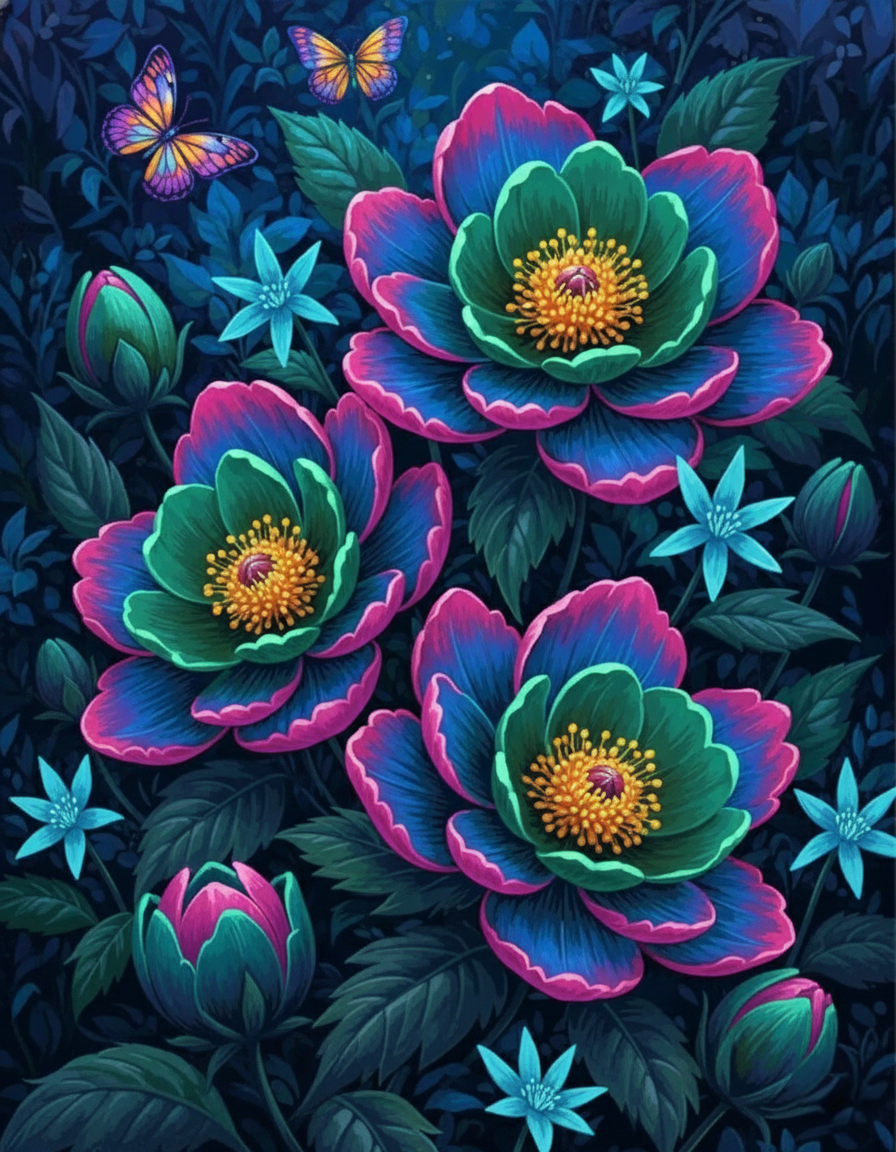 Vibrant Night Blooms (Diamond Painting) Diamond Painting kit