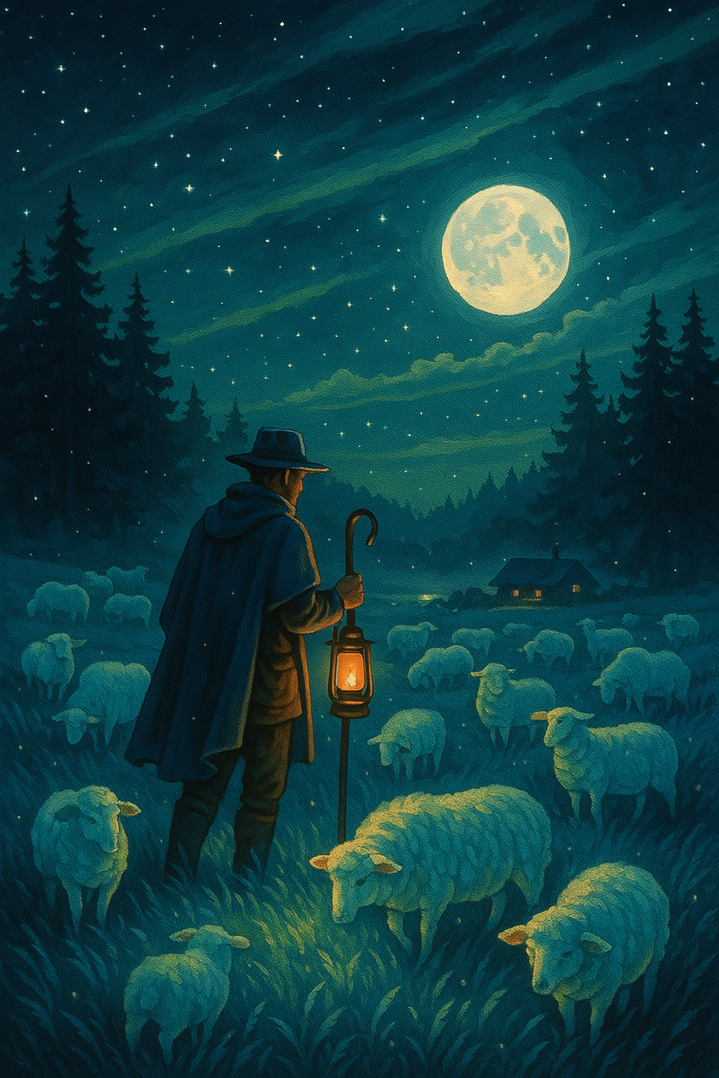 Shepherd under moonlight (Diamond Painting) Diamond Painting kit