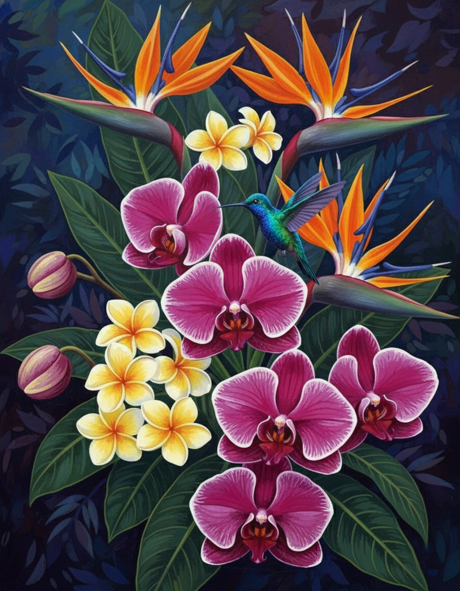 Tropical Flowers, Jewel Tone Bloom (Diamond Painting) Diamond Painting kit