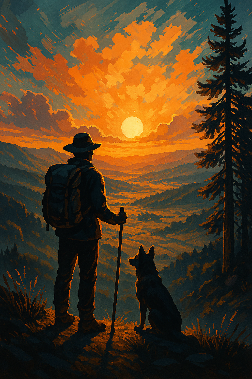 Man and dog overlooking valley (Diamond Painting) Diamond Painting kit