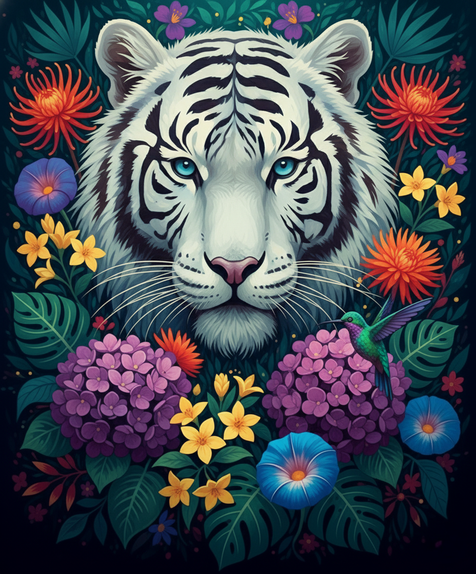 White Tiger and Hummingbird (Diamond Painting) Diamond Painting kit