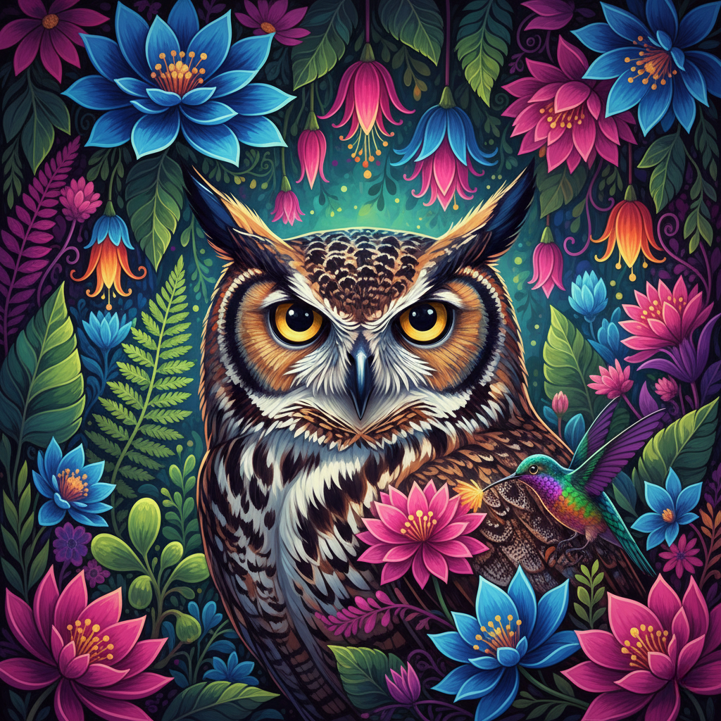 Owl's Secret Flower Garden (Diamond Painting) Diamond Painting kit