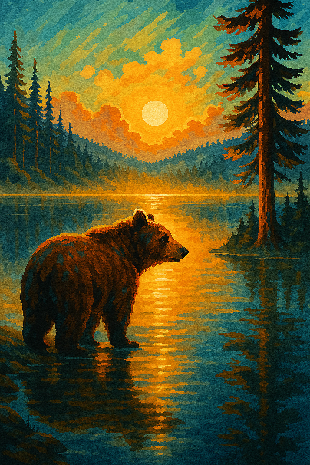 Grizzly by the sunset (Diamond Painting) Diamond Painting kit