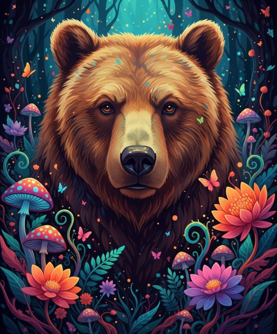 Grizzly Bear, Mushroom Forest (Diamond Painting) Diamond Painting kit