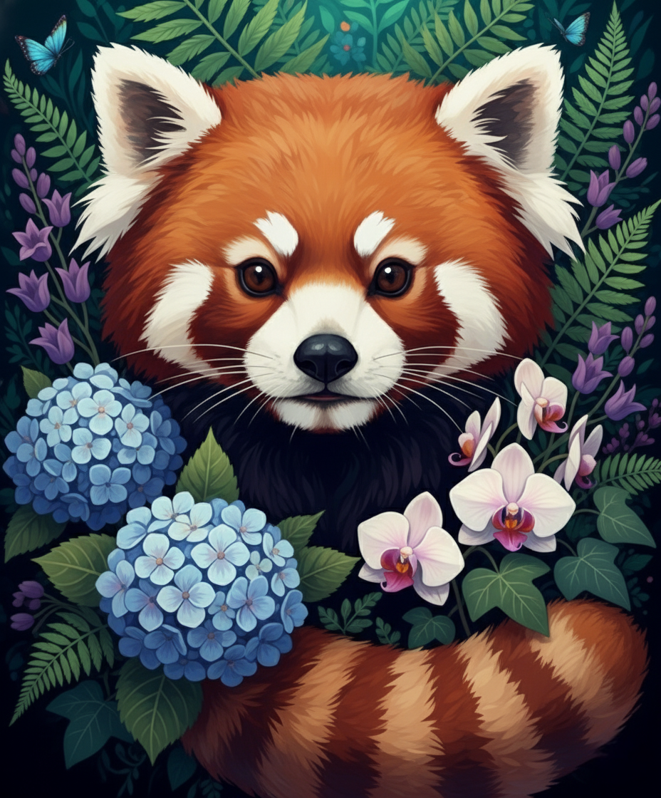 Panda with Orchids, Dark Bloom (Diamond Painting) Diamond Painting kit