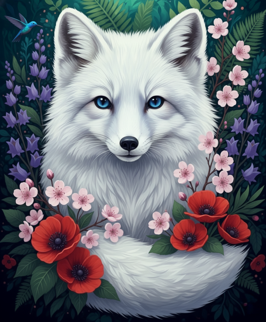 Arctic Fox, Poppy & Blossom (Diamond Painting) Diamond Painting kit
