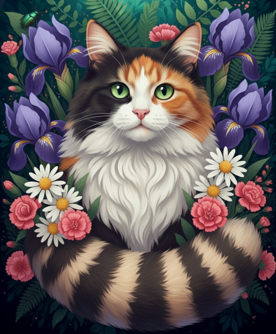 Calico Cat, Iris & Daisy (Diamond Painting) Diamond Painting kit