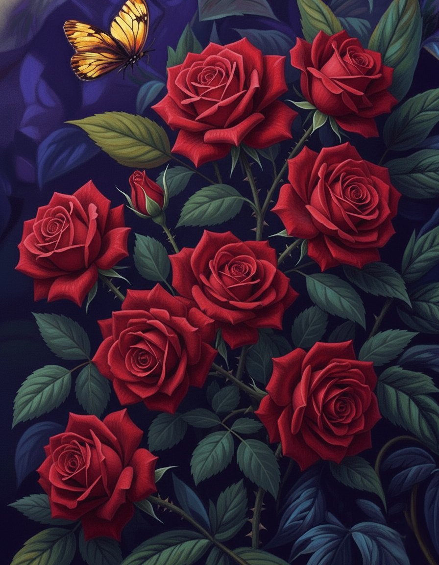 Red Roses, Gold Butterfly (Diamond Painting) Diamond Painting kit