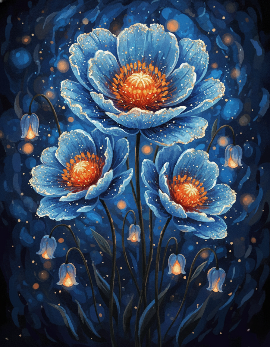 Blue Flowers with Lanterns (Diamond Painting) Diamond Painting kit