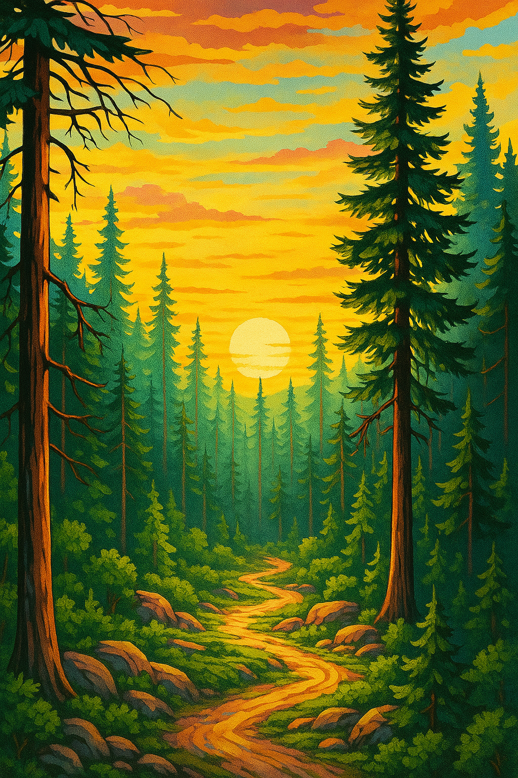 Sunset Trail Through Pines (Diamond Painting) Diamond Painting kit