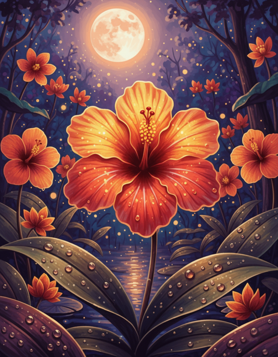 Hibiscus Under Full Moon (Diamond Painting) Diamond Painting kit