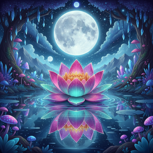 Moonlit Lotus and Crystals