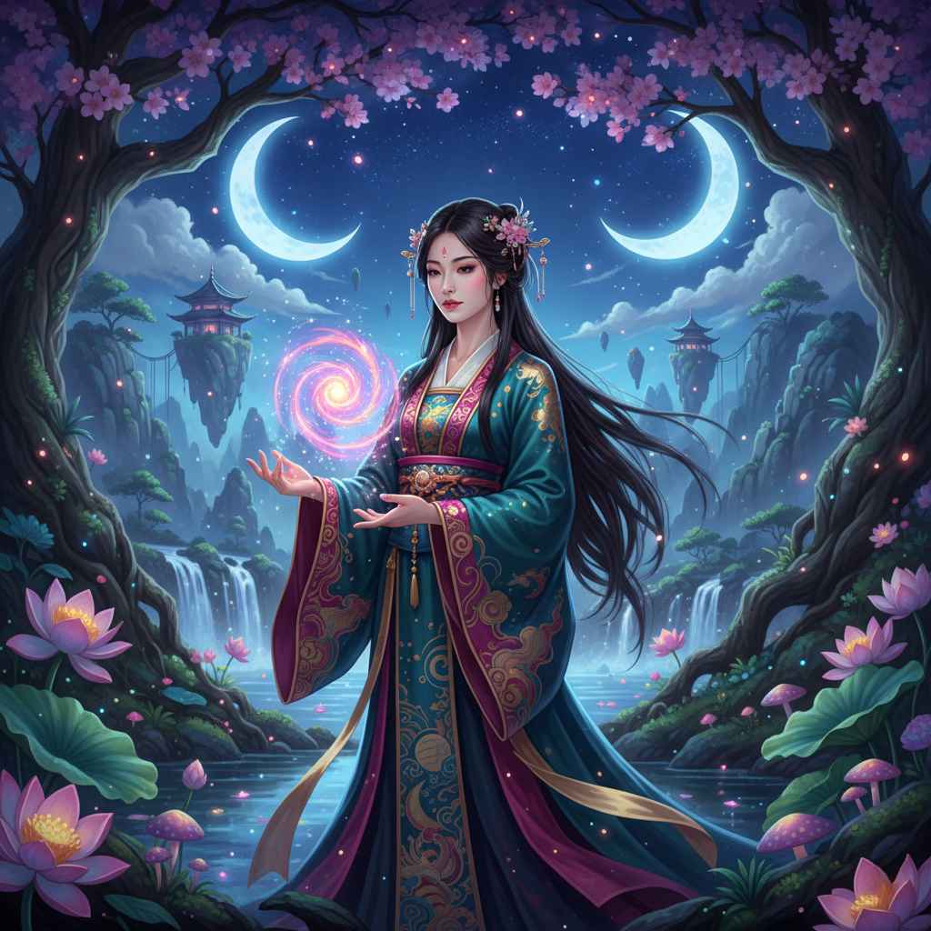Celestial Sorceress, Dual Moons (Diamond Painting) Diamond Painting kit