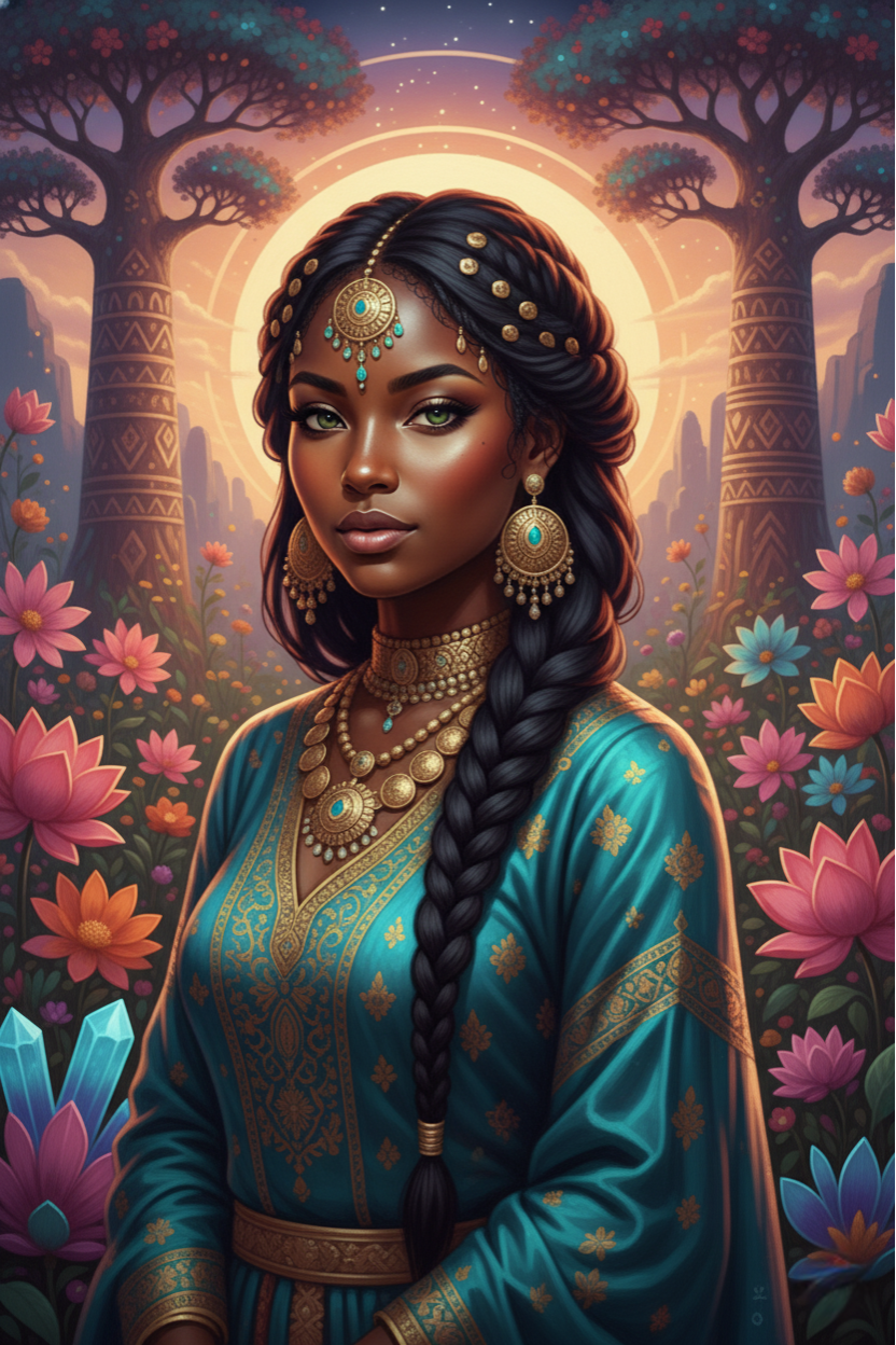 Braided Woman, Golden Jewels (Diamond Painting) Diamond Painting kit