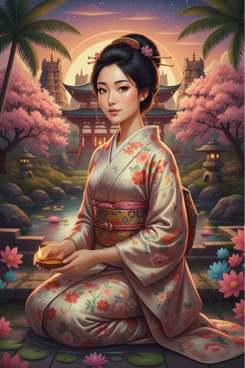Japanese Lady, Glowing Candle (Diamond Painting) Diamond Painting kit