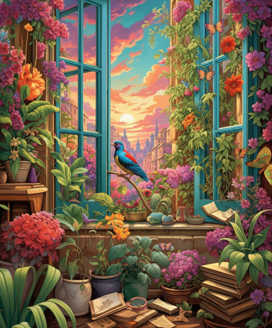 Bird on Window Sill (Diamond Painting) Diamond Painting kit