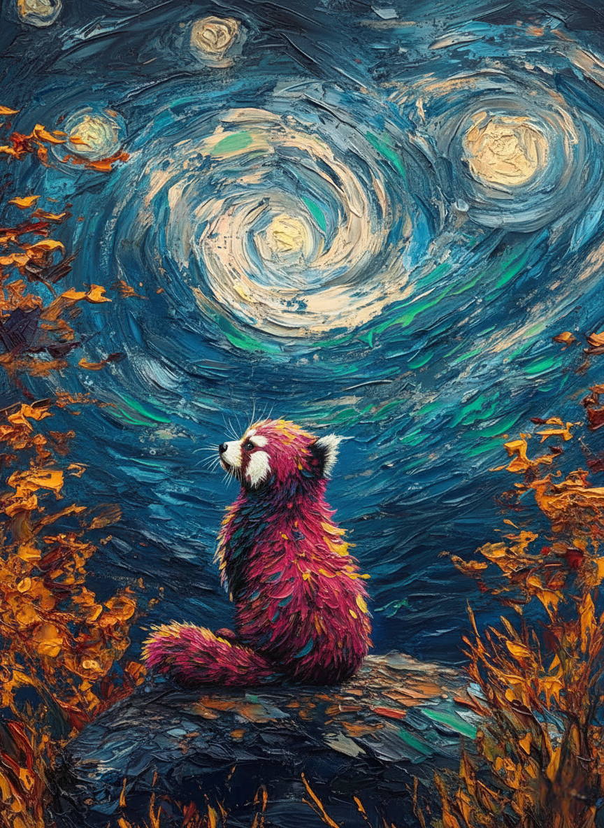 Impressionist Red Panda Night (Diamond Painting) Diamond Painting kit