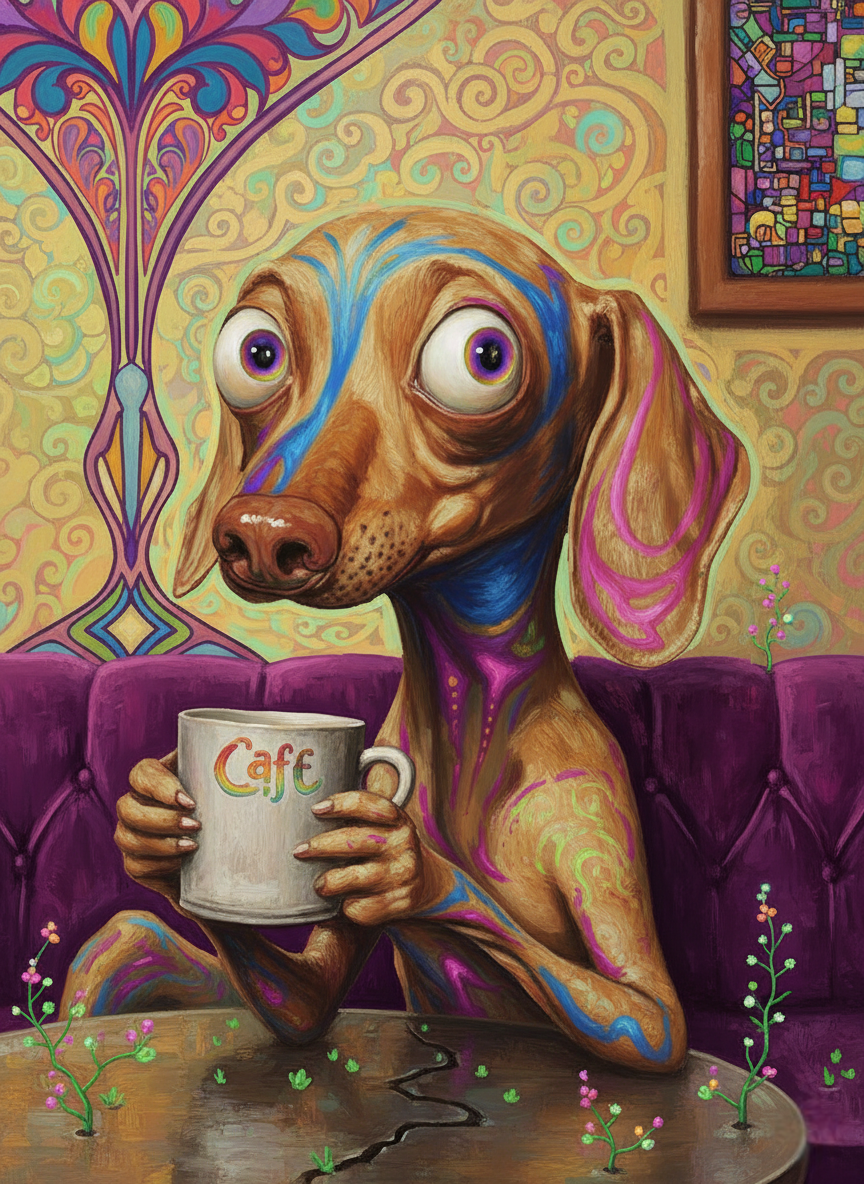 Dog in Psychedelic Cafe (Diamond Painting) Diamond Painting kit