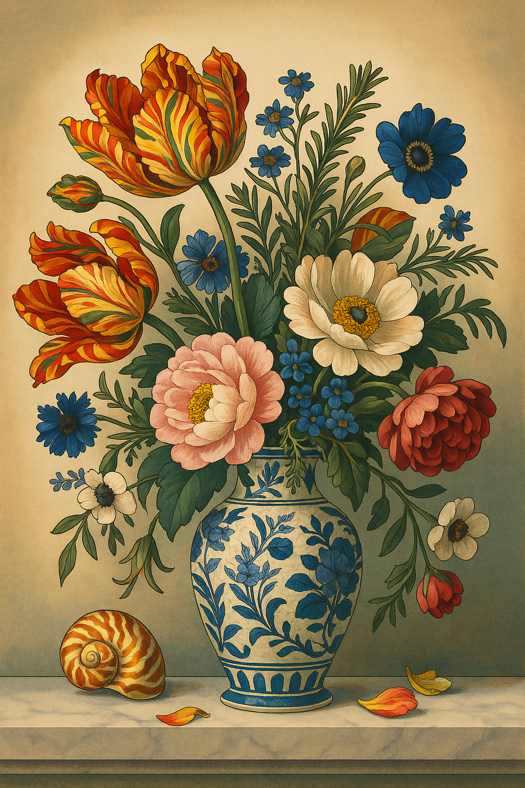 Parrot Tulips and Peonies in Delft Vase (Diamond Painting) Diamond Painting kit