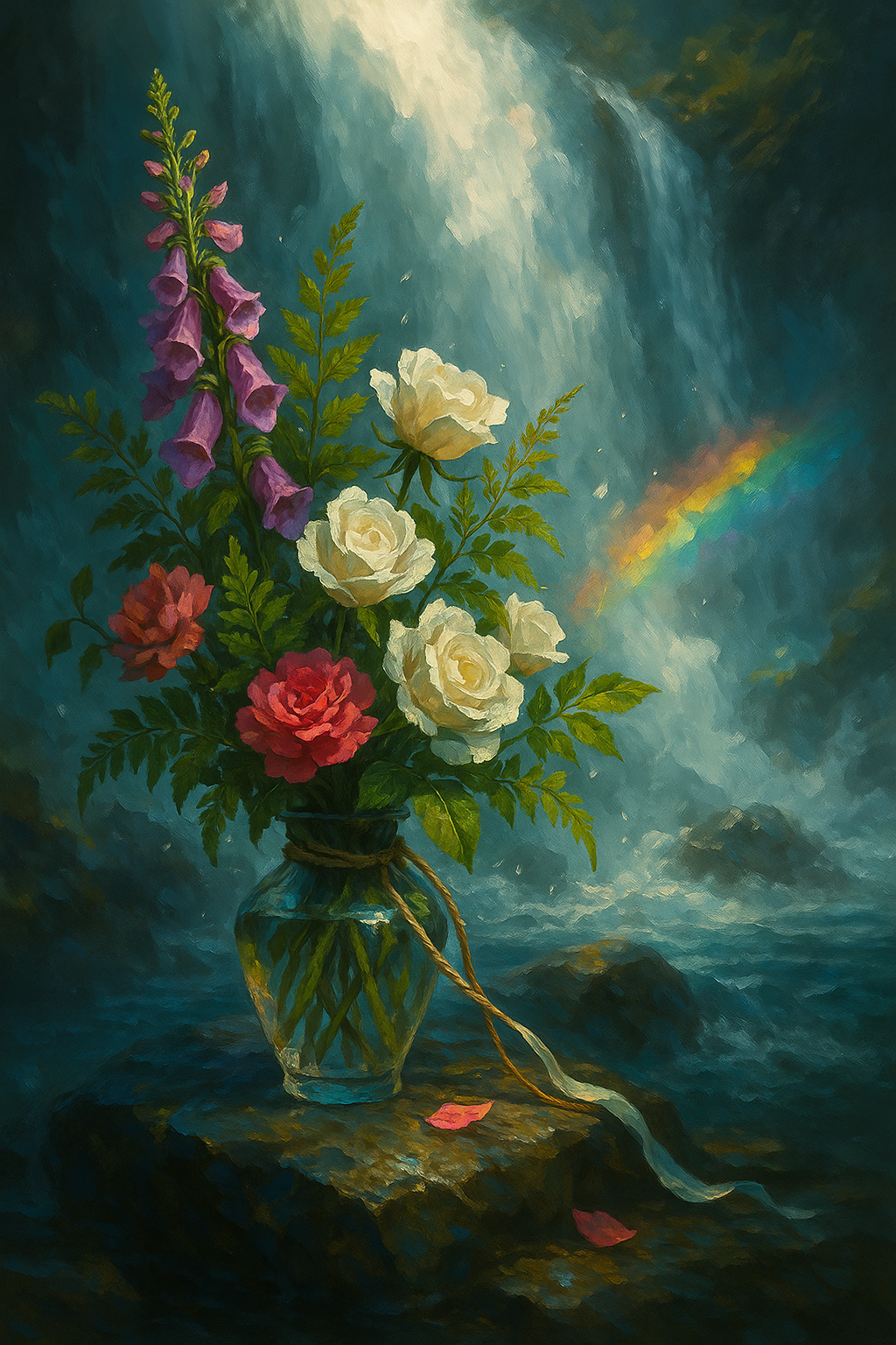 Foxgloves and Roses at the Falls (Diamond Painting) Diamond Painting kit