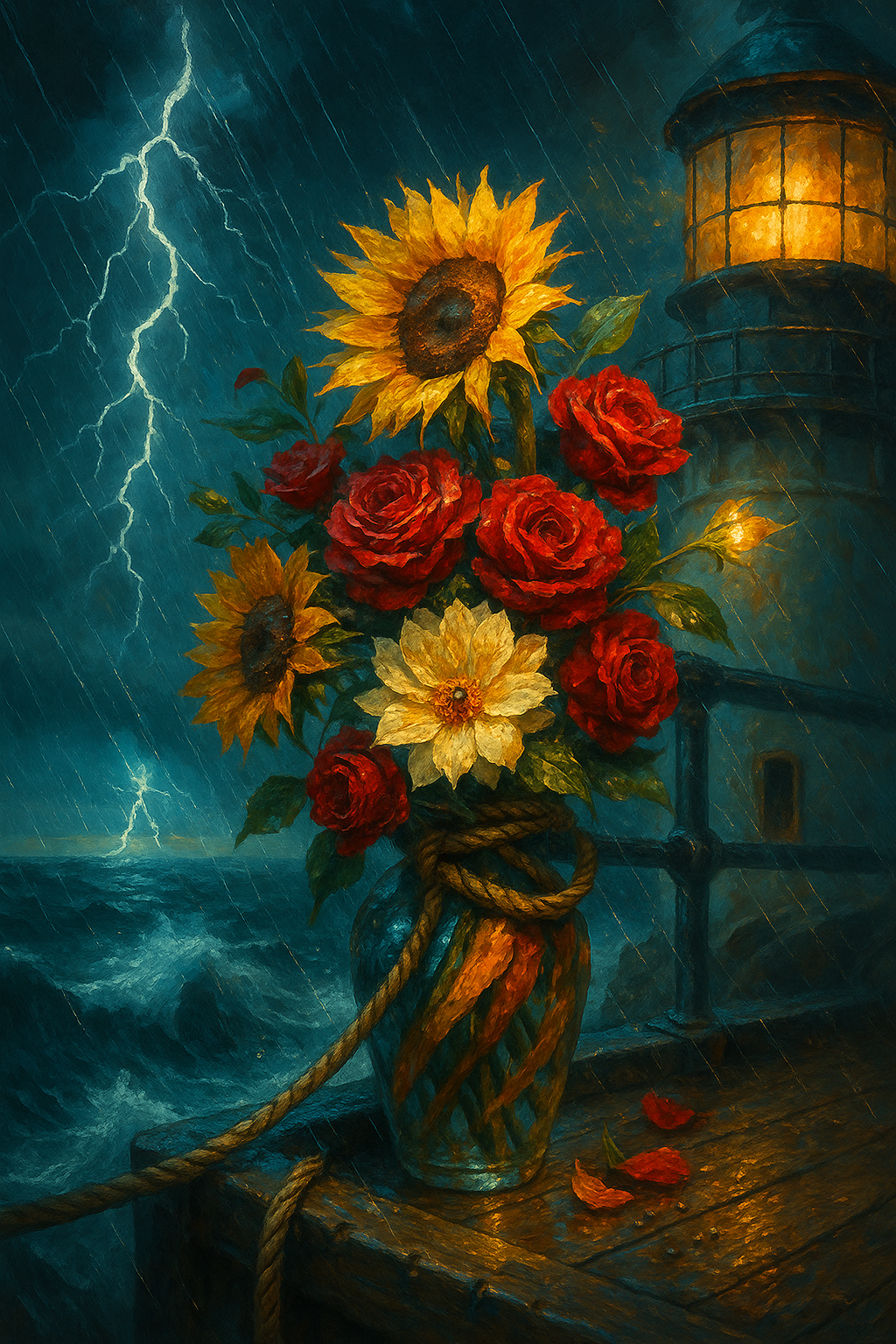 Stormlit Sunflowers and Roses (Diamond Painting) Diamond Painting kit