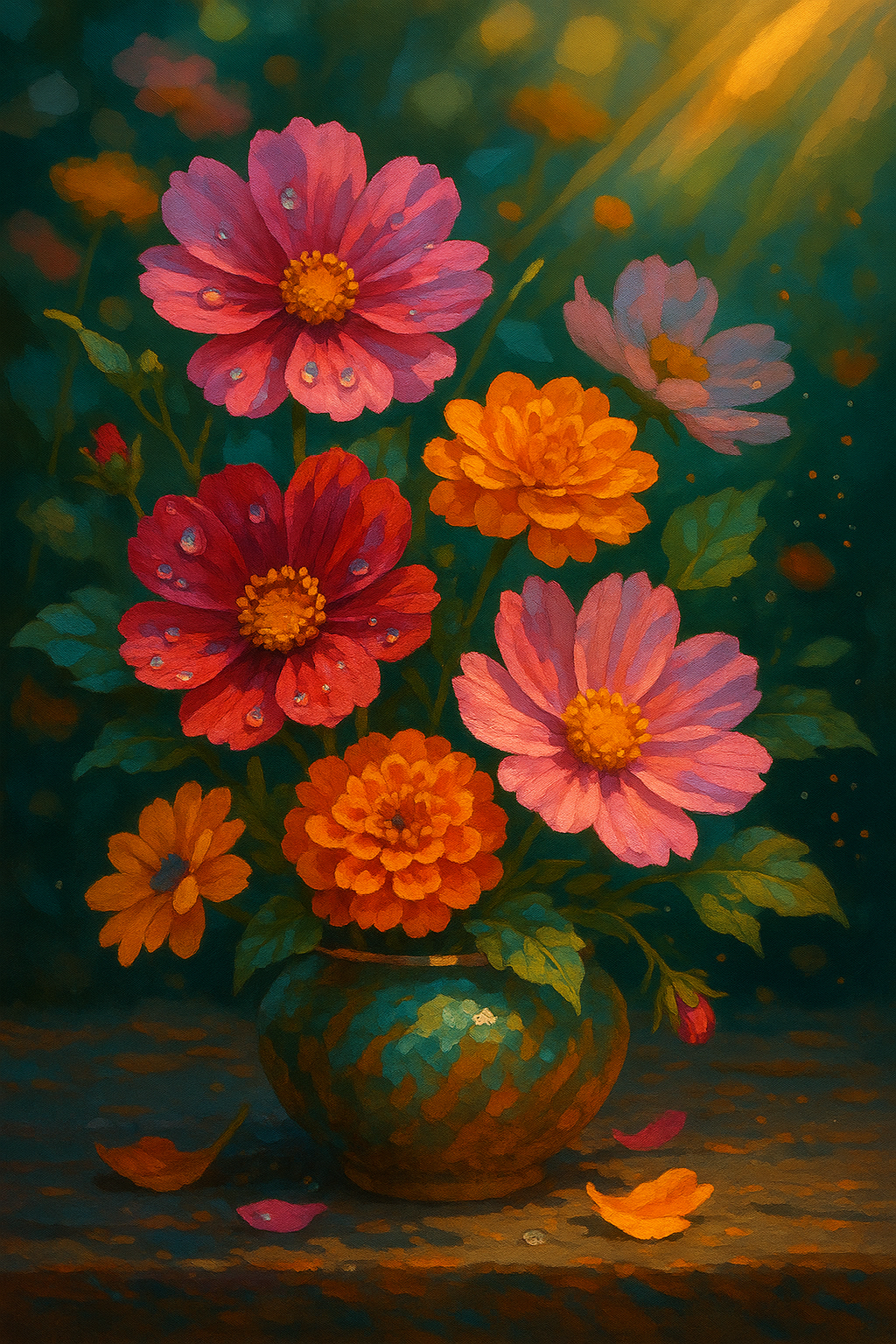 Cosmos and Marigolds in Morning Light (Diamond Painting) Diamond Painting kit