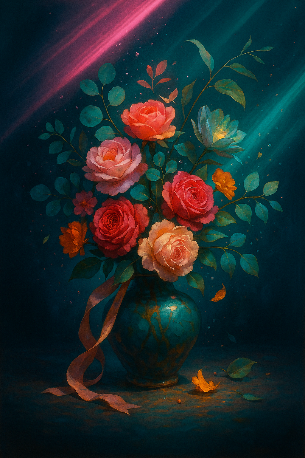 Roses in Teal Light (Diamond Painting) Diamond Painting kit