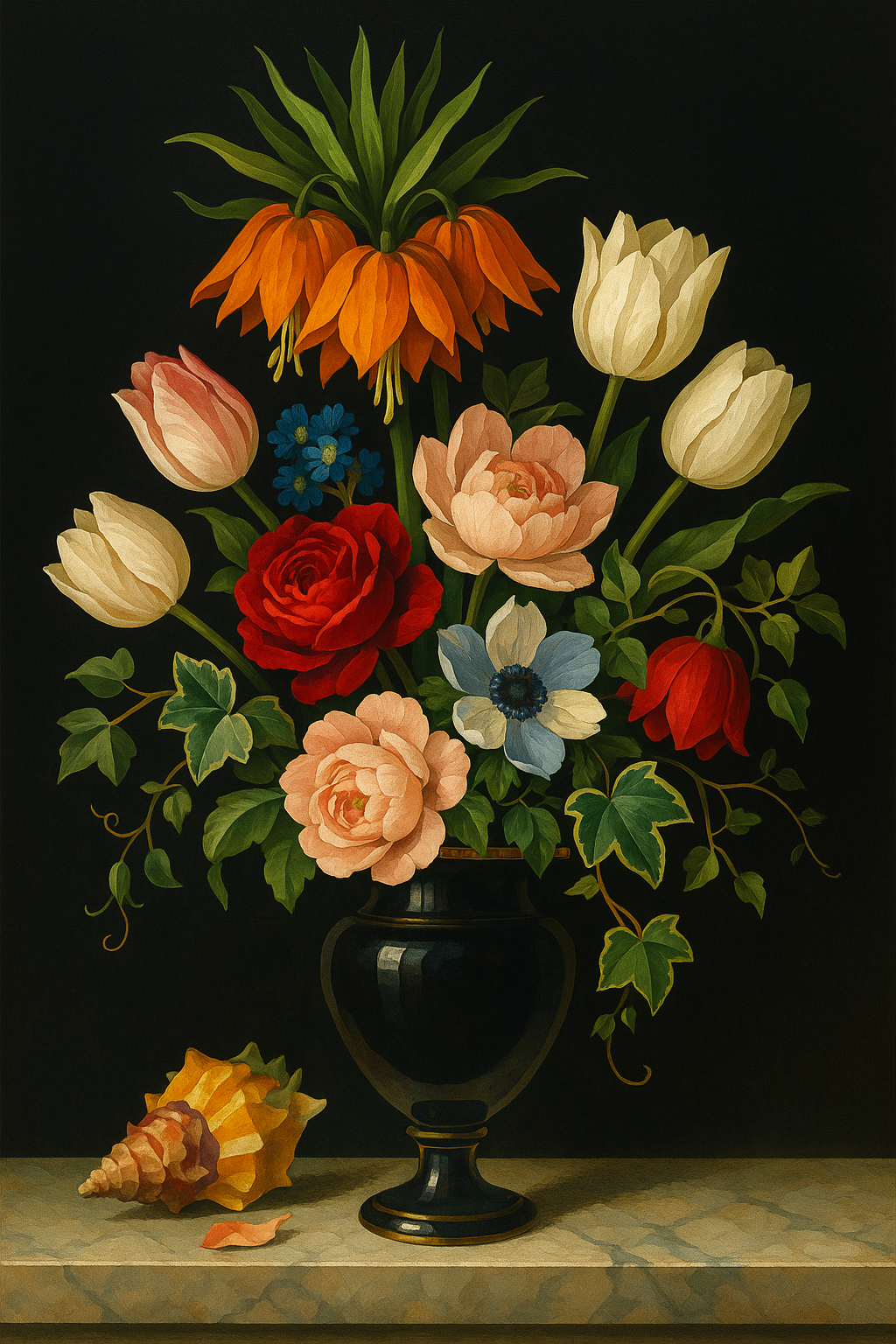 Crown Imperial & Tulips in Ebony Urn (Diamond Painting) Diamond Painting kit